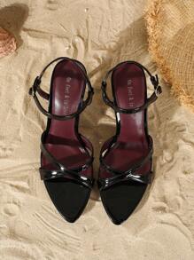 On feet& in love 女士优雅尖头高跟凉鞋，交叉绑带，适合夏季礼服和婚礼 - 黑色 - 查看 6