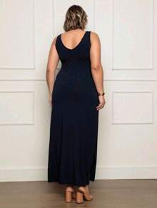 Women's Plus Size Tank Top Dress With Pocket. - 黑色 - 查看 5