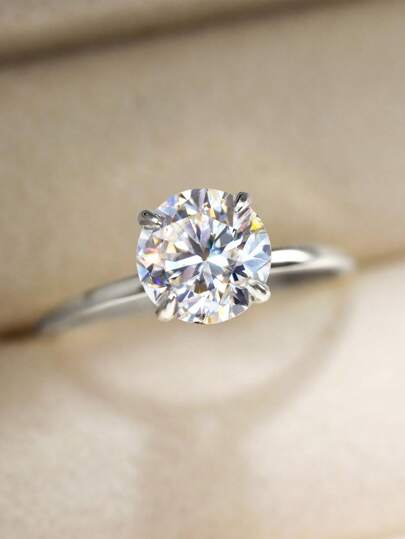 1pc 925 Sterling Silver 1ct-3ct Round Cut Large Cubic Zirconia Women's Wedding Band Engagement Bridal Party Ring, Fine Jewelry Gift