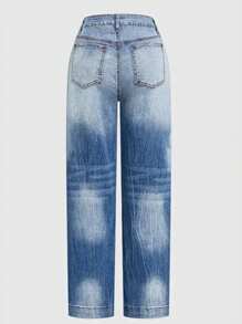 Vaqueros casuales de cintura alta y pierna ancha en estilo retro para mujeres