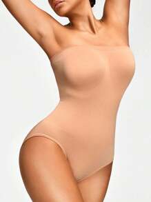 Women's Solid Off Shoulder Bodysuit Shaper - Apricot - View 1