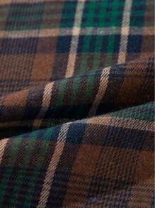 Brown Plaid Print Chest Pockets Buttoned Shirt Jacket