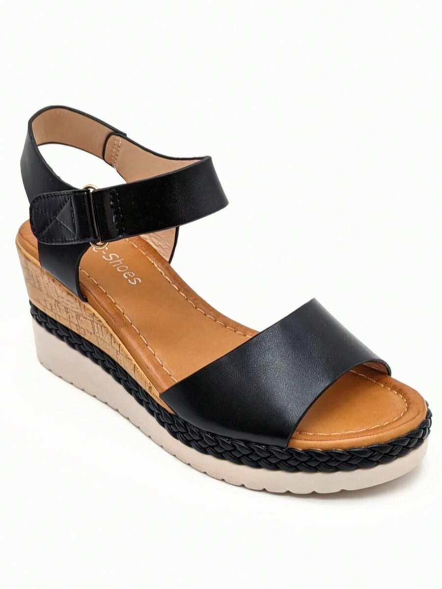 Sandales à talon compensé avec boucle réglable, pour femmes. Sandales d'été pour femmes - Noir - Voir 1