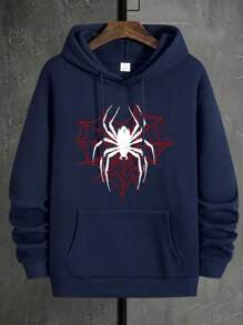 Spider Print Sweatshirt Launch UNISEX 100% Cotton Sweatshirt With Adjustable Hood - Azul Marino - Ver 1