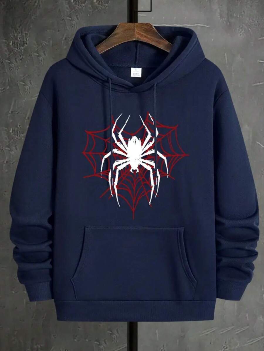 Spider Print Sweatshirt Launch UNISEX 100% Cotton Sweatshirt With Adjustable Hood - Azul Marino - Ver 1