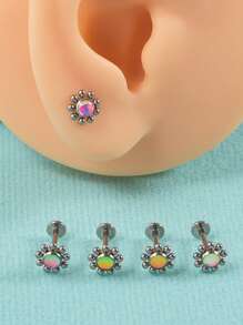 1PC Shiny G23 Titanium Sun Flower Labret Lip Ring Nine Steel Ball Embrace Opal&Crystal Lobe Piercing Earring Gradient Flash Film Internal Thread Helix Tragus Cartilage Stud - 1 Piece Of Titanium Flower Lip Stud - View 5