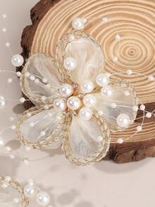 2pcs Champagne Flower Hair Clips, Fabric Champagne Flower Pearl Decor Alligator Clips Bow Hair Clips, Fashion Hair Accessories, Girl Party Gift - Hairpin - View 5
