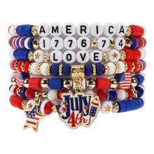 1 pieza Brazalete con cuentas con diseño de bandera estadounidense, brazalete patriótico para fiestas y días festivos