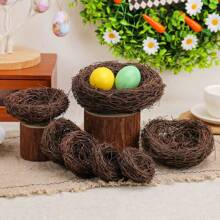 1pc Realistic Bird Nest Decor, DIY Woven Dried Branch Artificial Bird Nest For Yard Decoration, Easter