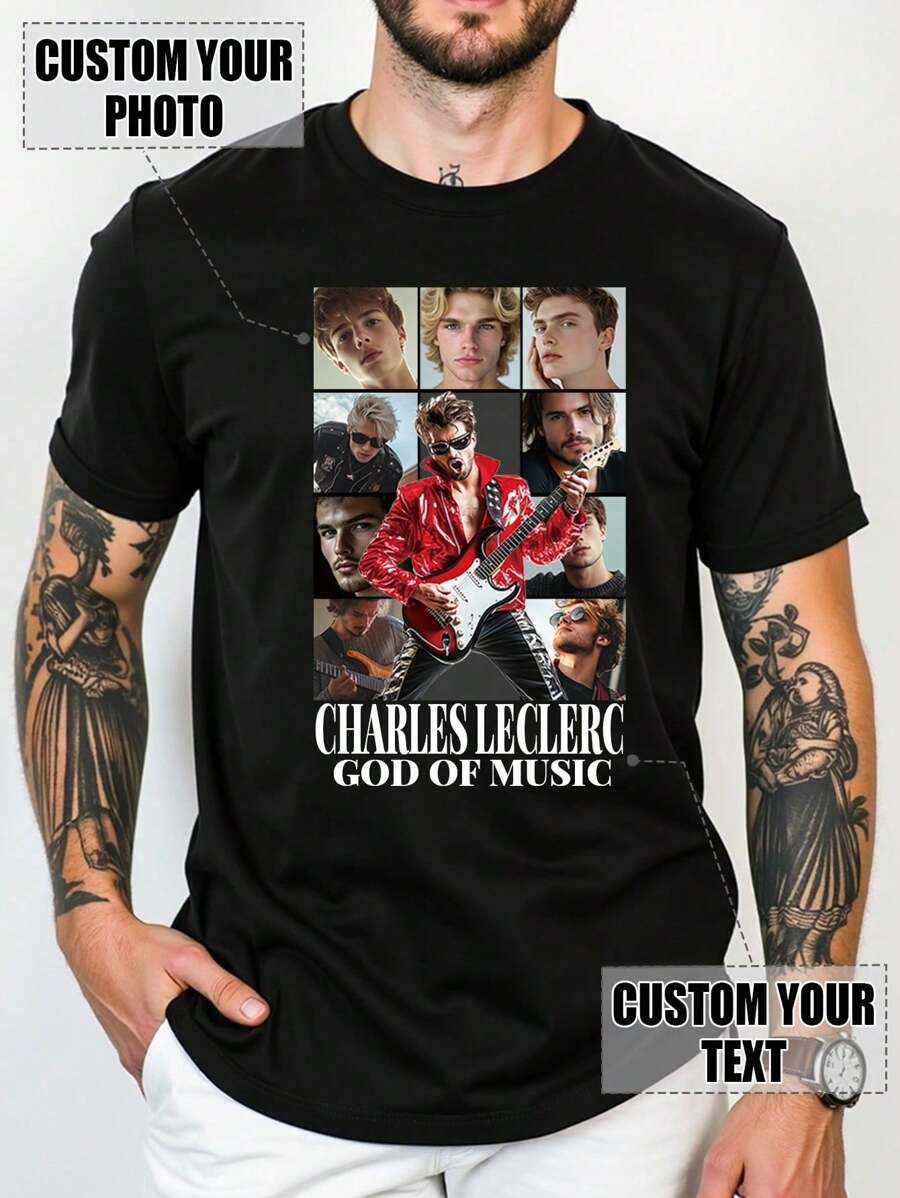 Camiseta personalizada personalizable para hombre, personalizar con texto, cargar tu foto/pareja/mejor amigo/mascota/paisaje/familia, camiseta negra para primavera/verano, atuendo del Día de San Valentín, regalo para fiestas, regalo de aniversario, uniforme de la empresa, atuendo de festival de música, regalo para él, camiseta de cuello redondo de manga corta para hombres, ropa para fiestas, camisa negra para hombres, ropa de primavera/verano