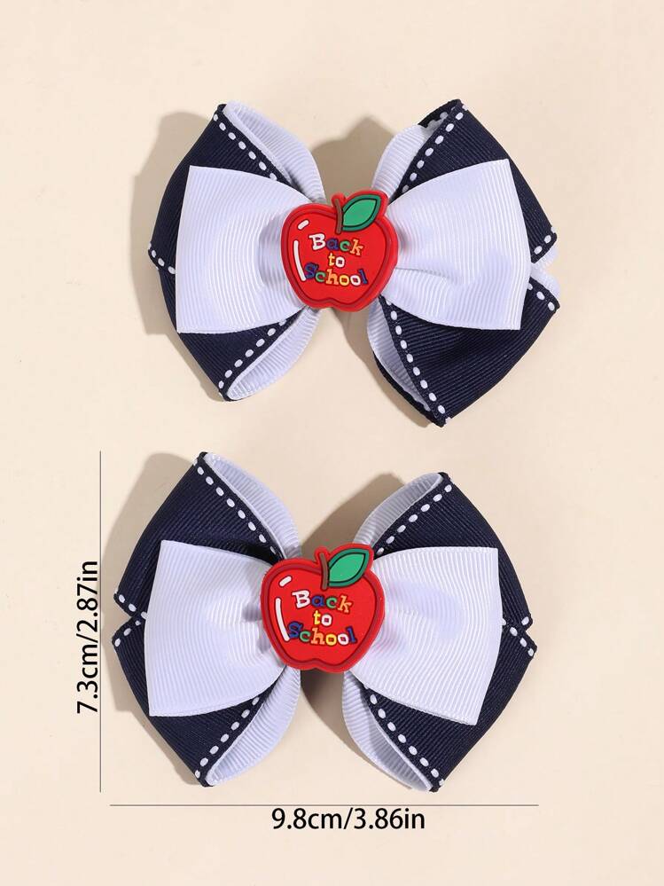 2pcs Back To School Bow Hair Clips,Fabric Apple Accessories Hair Bows,Fashion Hair Accessories For Toddlers Party Gifts - Multicolor - View 6