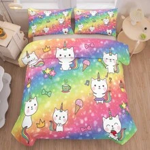 Cat Bedding Set Pink Cat Comforter Set For Girls,Twin Bedding Sets For Girls,Kawaii Cute Cartoon Pet Cat Bedding Set With 1 Comforter 1Pillowcase - Yellow - View 3