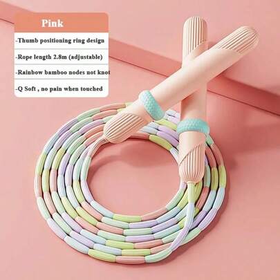 Cuerda para saltar de bambú de 2,8 M, PVC para principiantes, adultos y niños, cuentas suaves, sin enredos, segmentado, ejercicio de cuerda para saltar para Fitness