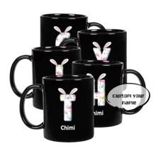 1pc, 11oz Customized Easter Bunny & Floral Text Ceramic Mug, Cute & Sweet, Suitable As Gift For Girlfriend, Valentine's Day, Best Friend, Mom, Family, Pink Or Black Mug, Father's Day, Birthday, Appreciation - All Black - View 1