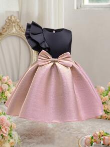 EHOMKIDS Young Girl Ruffled Halter Dress, Princess Party Glitter Fabric Dress, Children Clothing - Pink - View 1