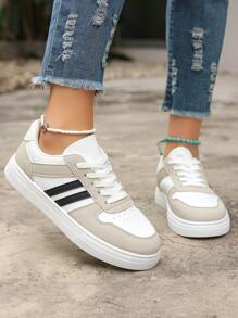 New Fashion Color Block Flat Platform Sneakers, Comfortable Breathable Lace-Up Casual Sport Shoes For Women