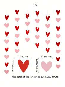 1pc Red & Pink Heart Garland- Valentines Day Decoration, Paper Romantic Hanging Hearts Banner For Valentine's Day Decor - Perfect For Party, Wedding, Engagement, And Home Decor