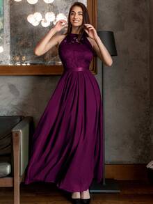 MIUSOL Backless Lace Ruffle Chiffon Formal Party Dress - Maroon - View 6