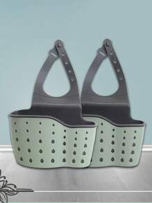 2pcs Rubber Material Kitchen Sink Rack, Adjustable Dish Drying Rack With Hanging Bag, Sponge & Brush Holder, Ginger & Garlic Basket, Double Layer Drainer Basket, Storage Basket, Bathroom & Kitchen Organizer