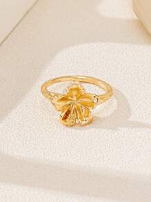 1pc Elegant Flower Design Ring, Simple Fashion Versatile Daily Wear High-End Accessories - Gold - View 2