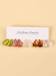 10-70 Pieces/Set Fashion Gold&Dopamine Colored Water Drop Shaped Design Earrings Set, Lightweight Material, Zero Burden, Suitable For Ladies' Daily Dressing - Water Drop Shape - View 11