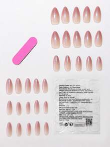 30 piezas de esmalte de uñas brillante y chispeante tipo Aurora, puntas de uñas de forma almendrada que cubren por completo, diseño de uñas ombré de color neutro, adecuado para fiestas de niñas, uso diario, incluye pegatinas adhesivas para uñas y lima de uñas