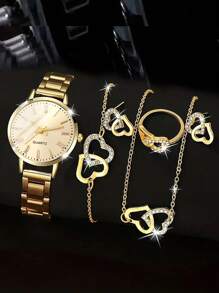 1 件女式手表石英表和 5 件手链项链戒指耳环套装