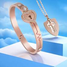 2pcs Projection 'I Love You' In 100 Languages Bracelet And Protection Shield Keychain Couple Jewelry Set, Titanium Steel Romantic Matching Gift For Birthday, Small Wrist, Emotional Memorial