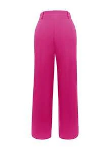 Calças femininas elegantes e retas, adequadas para deslocamento diário - Rosa Quente - Ver 6