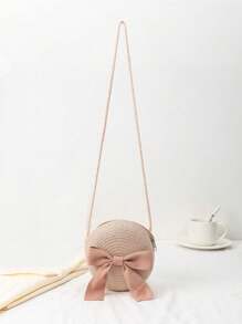 1个迷你草编斜挎包，沙滩单肩包，多功能收纳袋，轻便可爱儿童单肩包 - 彩色 - 查看 13