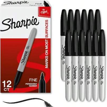 1/2/3/6/12支装 Sharpie 细头黑色永久性记号笔 - 速干、防褪色，适用于木材、塑料、金属、纸张 - 艺术家绘画、办公书写，多种颜色可选，学校用品，海报涂色，学生好礼，返校季必备，笔，Sharpie 细头记号笔，教师用品，织物永久性记号笔，黑色永久性记号笔，记号笔