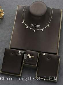 1 Set Fashionable Cubic Zirconia Retro Luxurious Drop Necklace And Earrings, Suitable For Daily Wear For Women