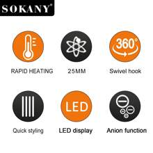 SOKANY 多功能卷发器，美容院棒，卷发拉直两用，干湿两用，可调温度，最高加热至 950 度，纳米钛技术，360 度旋转电源。适用于家庭和发廊。