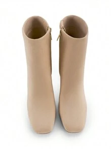Women's Vegan Leather Faux Suede Block Heel Side Zip Fashionable Ankle Boots - Apricot - View 7