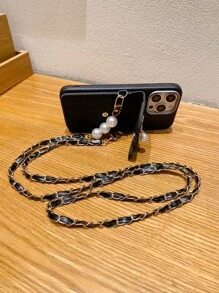 1 件奢华蝴蝶结珍珠链，绗缝卡夹单肩包/斜挎包，防摔手机壳，兼容 Apple/Redmi/VIVO/Infinix/OPPO/Reno 防水防震防摔防刮 - 黑色 - 查看 6