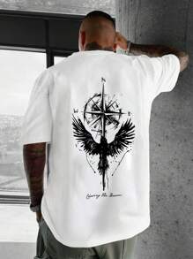 Camiseta casual de manga corta y cuello redondo con estampado de águila para hombre en verano