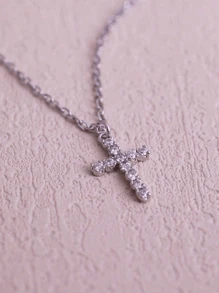 不锈钢锆石吊坠项链，适合情侣日常佩戴 - 彩色 - 查看 9