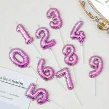10 Pink Digital Birthday Candles, Cake Digital Balloon Candles With Numbers 0-9 Shining On The Top Of The Cake Decoration, Used For Birthdays, Wedding Anniversaries, Party Celebrations - Pink - View 3