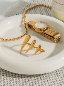 Minimalism 18k Gold-Plated Color Stainless Steel Exaggerated Claw Ring Stackable Lines Double Finger Ring Women's Jewelry - Gold - View 8