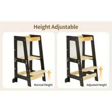 Foldable Kitchen Step Stool With Railing, Blackboard, Learn To Stand Kitchen Counter Tower - Black - View 3
