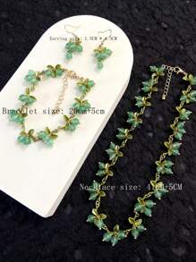 Juego de joyas artesanales con piedras naturales con diseño floral - Incluyendo pendientes, pulsera y collar para mujeres - Pendientes pulsera collar con piedras de color arándano - Ver 4