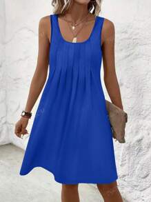 Vestito casual a portafoglio con tasche, senza maniche, ampio, con pieghe, di colore solido, adatto per donne di taglia grande, per l'estate