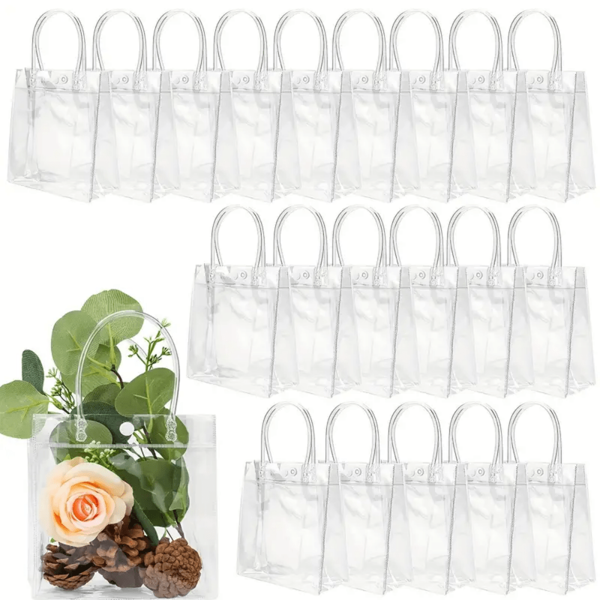 20pcs Reusable Plastic Gift Bags With Handles, Transparent PVC Gift Packaging Tote Bags, Strong Load-Bearing, Large Capacity, Lightweight Design, Convenient Carry And Use, Sturdy Handles, Fashionable Appearance, Suitable For Luxury Goods Packaging (M: 7.87x 7.87x 3.15inch, S: 5.9*5.1*2.8inch), Elegant Gift Bags Ideal For Party Favors
