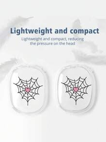 “1对心形蜘蛛网和蝙蝠爱心印花耳罩保护套，兼容 Max - 透明软TPU保护壳，防震防刮擦保护套”