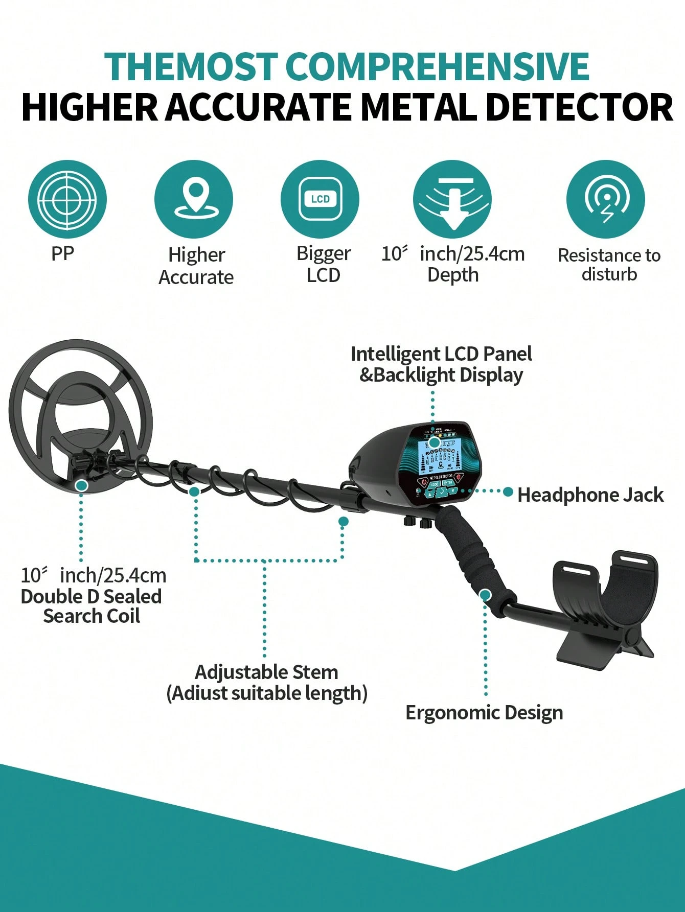 Metal Detector Impermeabile Con Display LCD - Per Adulti E Bambini, Profondità 34 Cm - Foto 11