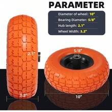 4.10 3.50-4 Tire And Wheel, 10 Inch Flat Free Tires 4 Pack With 5/8" Axle Bore Hole And Double Sealed Bearings, For Dolly Tires/Hand Truck Tires/Dump Cart Tires - 橘色 - 查看 3