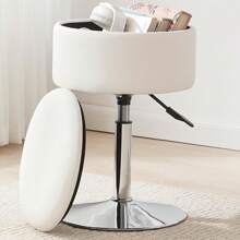Taburete otomano ajustable de color blanco, silla de tocador, silla para el tocador para el cuarto de maquillaje, silla de tocador con almacenamiento, taburetes de maquillaje con almacenamiento, silla giratoria de maquillaje para el baño de piel sintética - Blanco - Ver 10
