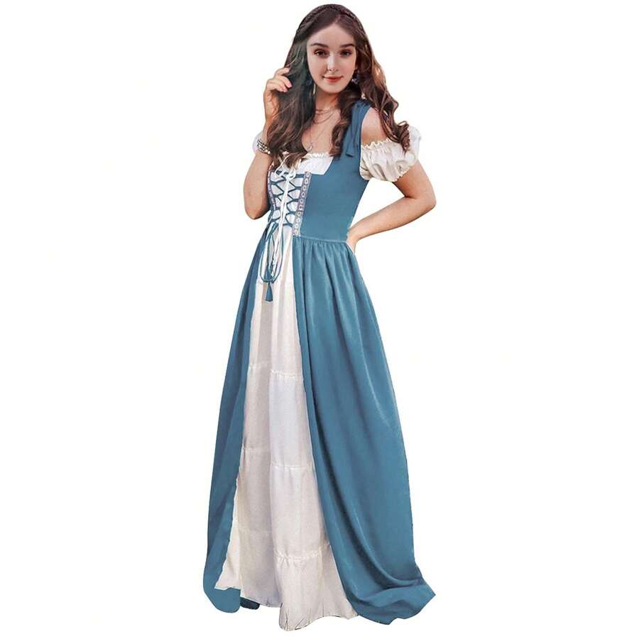 Renaissance Women's Medieval Dresses Cosplay Pirate Costumes Irish Dresses - Ice Blue - View 1