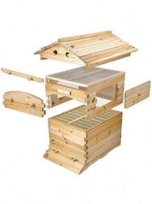 7Pcs Auto Honey Bee Hive Beehive Frames + Beekeeping Brood Wooden Bee House Box - 原木色 - 查看 9