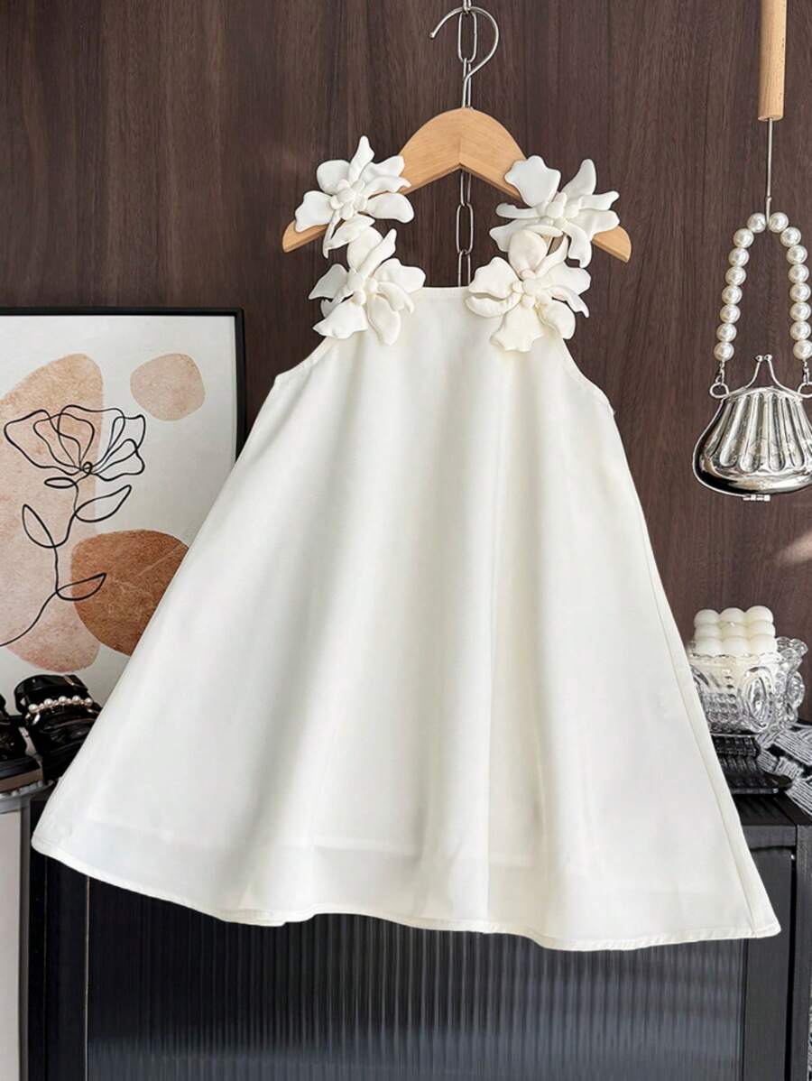 Summer Cute Woven Fabric Solid Color Camisole Dress For Girls - Apricot - View 1